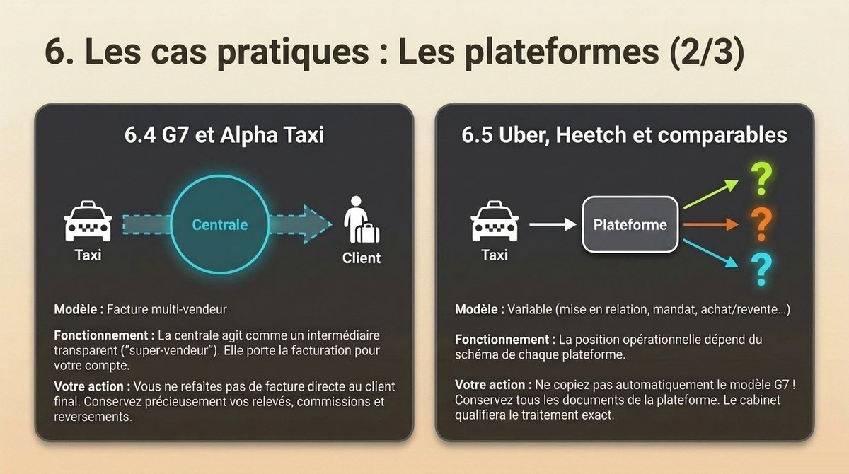 Différence entre le modèle de facturation G7 et Alpha Taxi et celui des plateformes Uber et Heetch pour un chauffeur de taxi